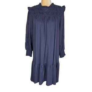 GOOD HART‎ Matilda Jane Blue Smocked Ruffle Sleeve Tiered Midi Dress M Cotton